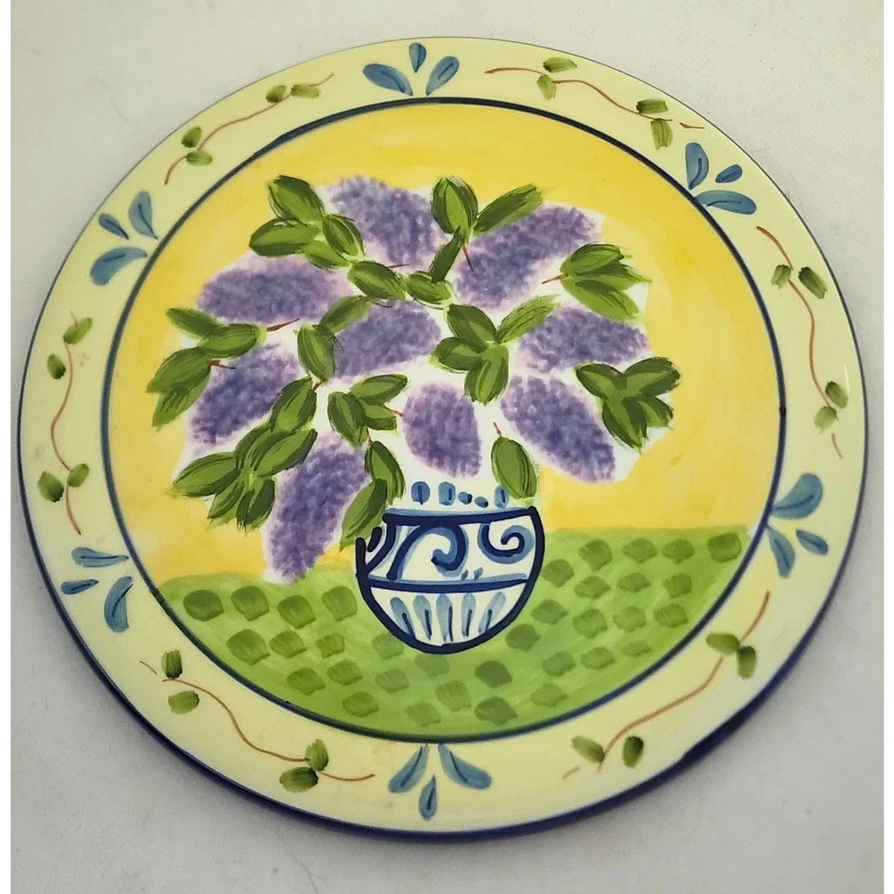 Ceramic Trivet Hot Plate Counter Decor Floral Pottery Yellow Blue 7.5
